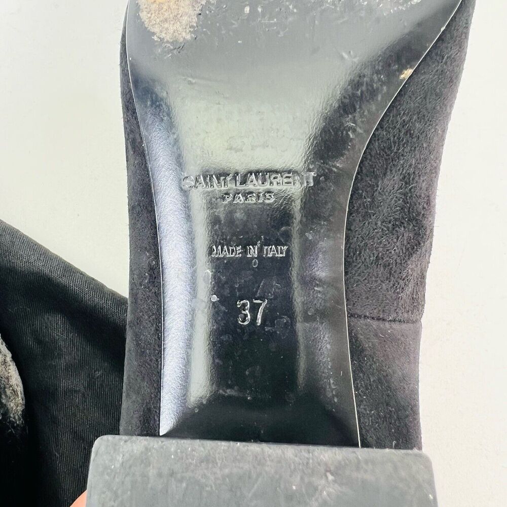 Saint‎ Laurent Babies Block Heel Ankle Strap Pumps Black Suede Women’s Size 37 - Picture 14 of 14